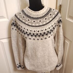 L.L. Bean Cream and Black Nordic Crewneck Sweater